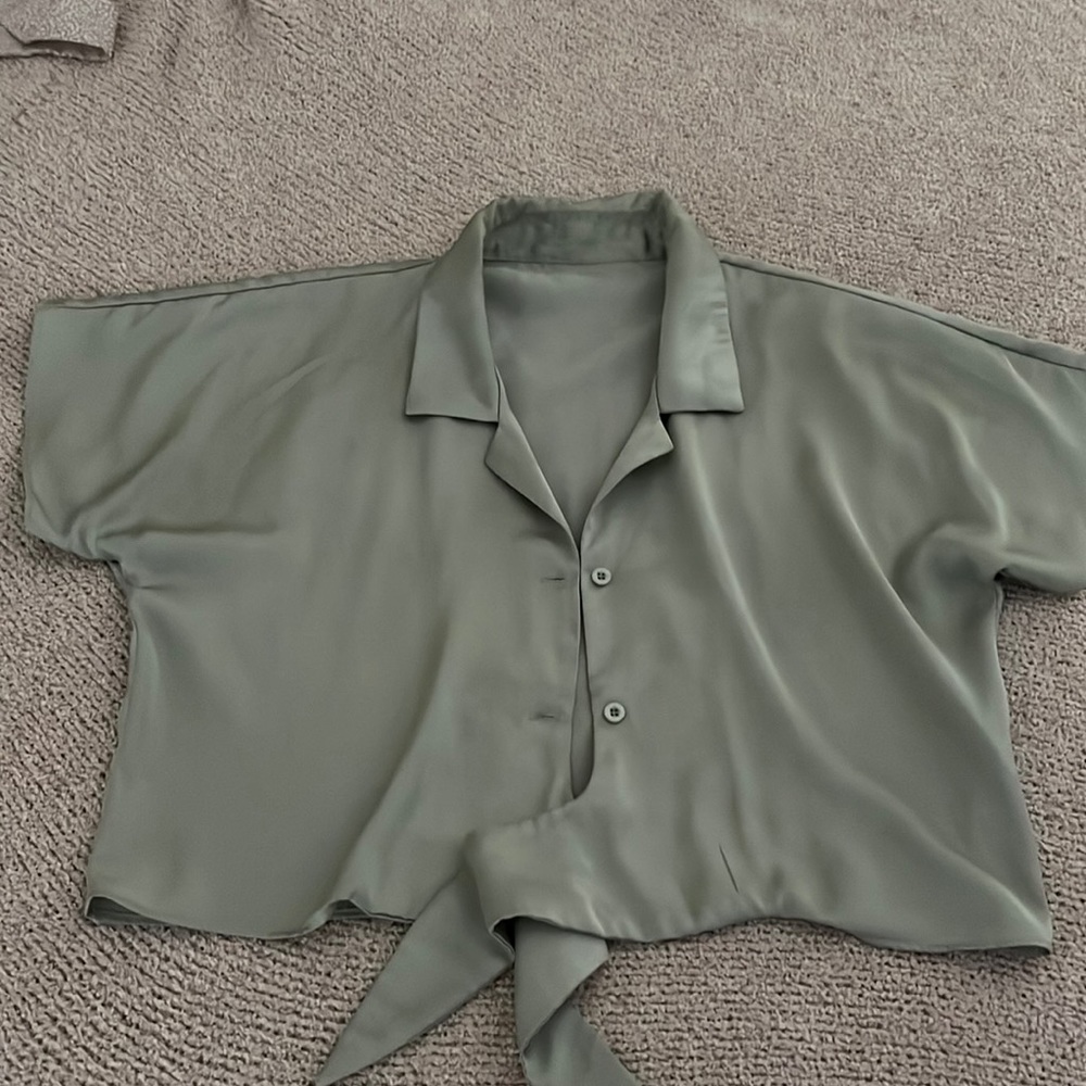 matcha green colored silk button up